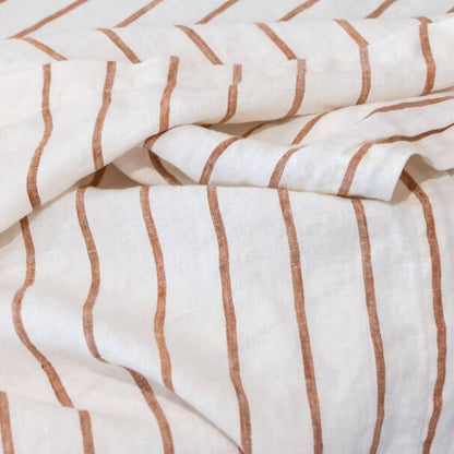 French Linen Flat Sheet - Nutmeg Pencil Stripe