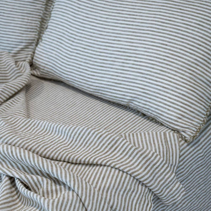 French Linen Pillowcase Set - Olive Pencil Stripe