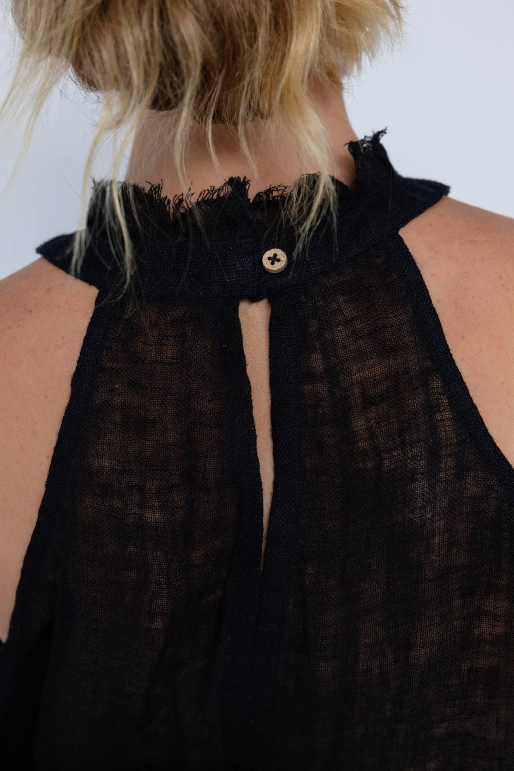 Ava Linen Top - Black