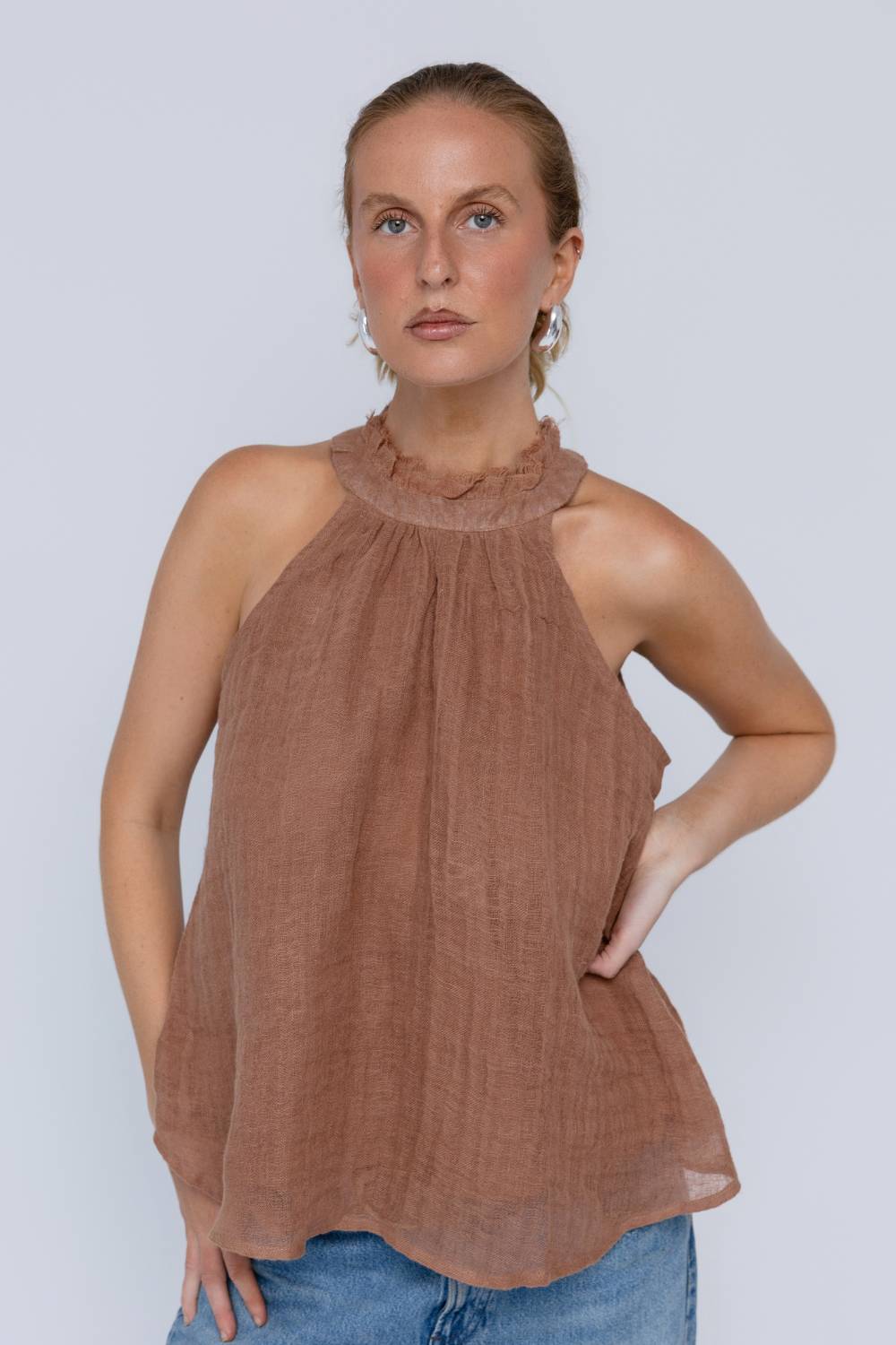 Ava Linen Top - Clay
