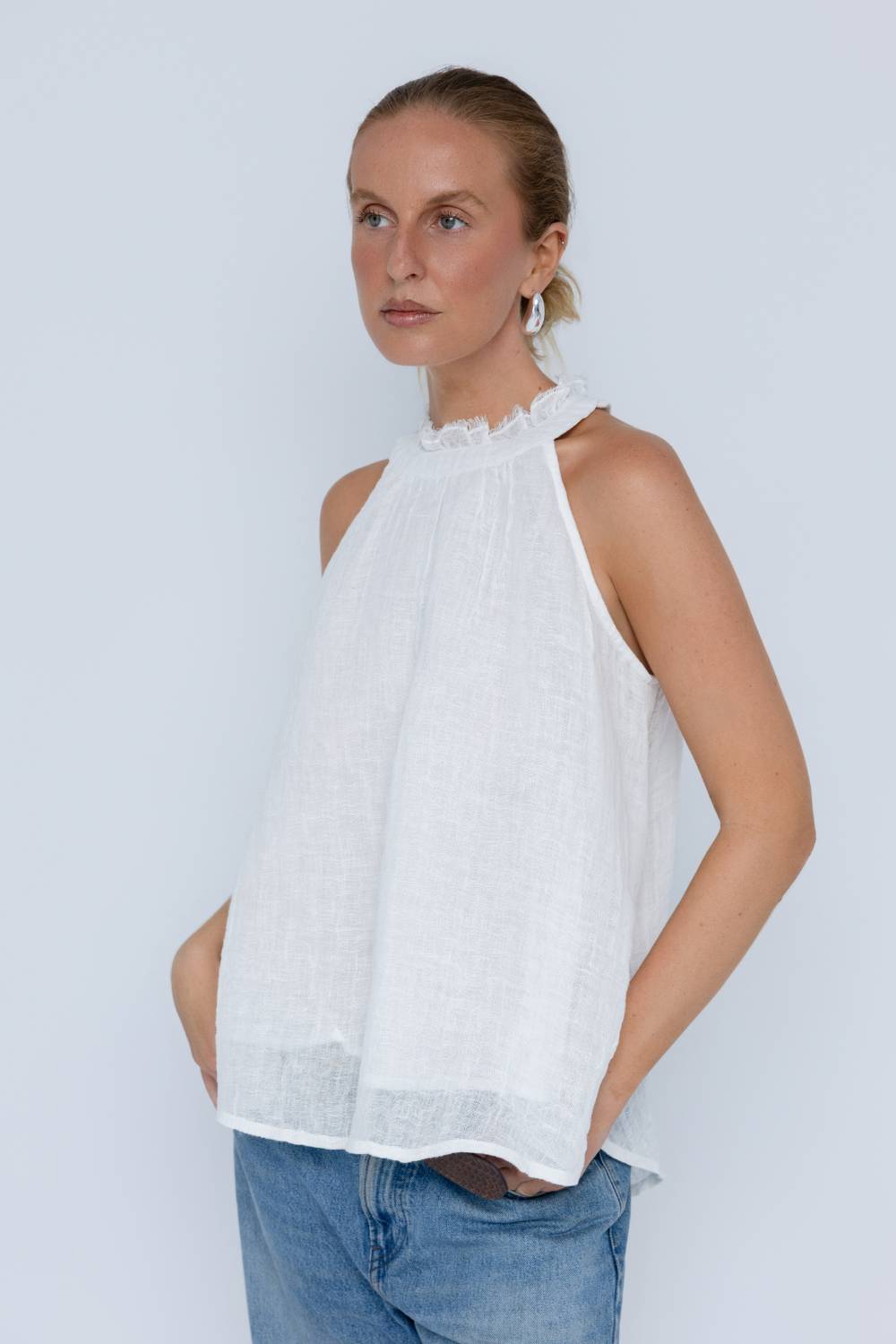 Ava Linen Top - Off White