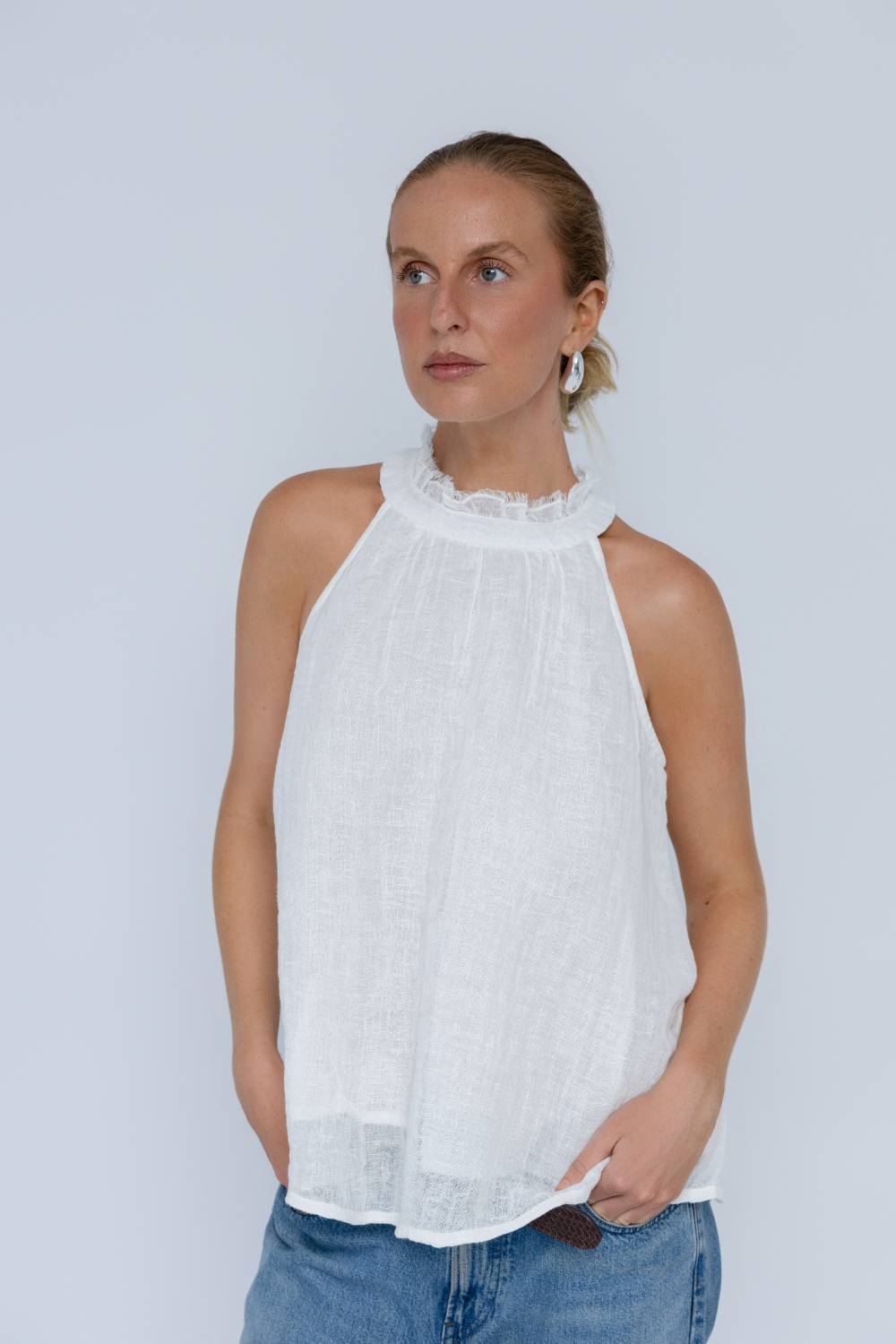 Ava Linen Top - Off White