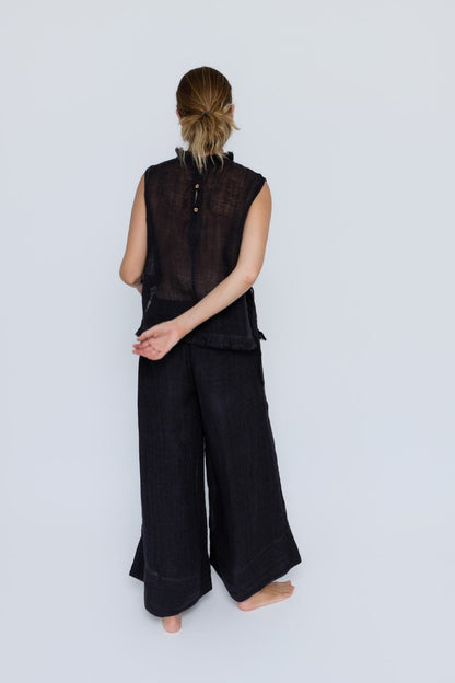 Ava Linen Top - Midnight
