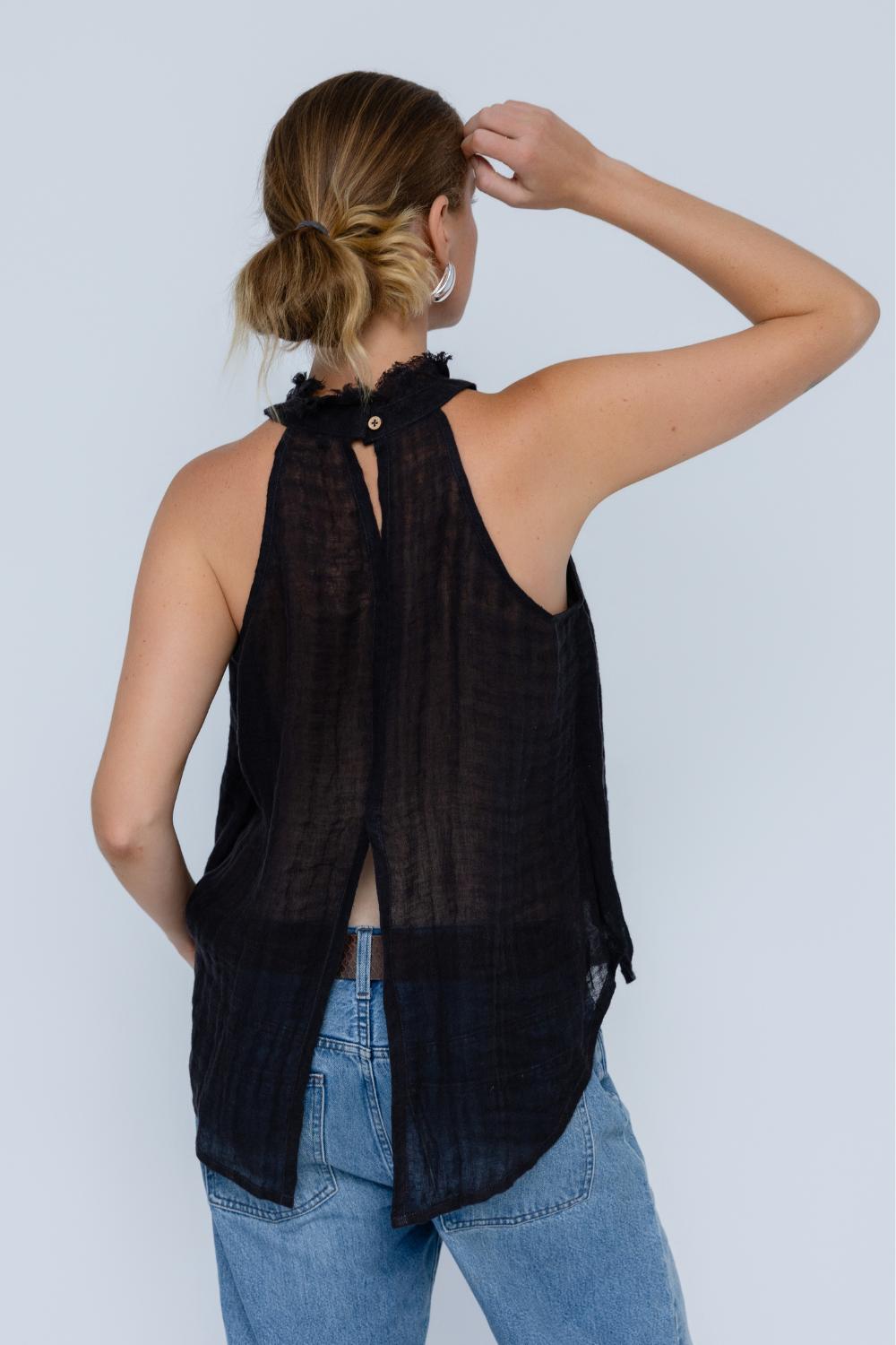 Ava Linen Top - Midnight