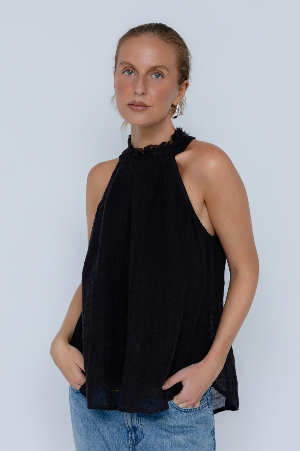 Ava Linen Top - Midnight