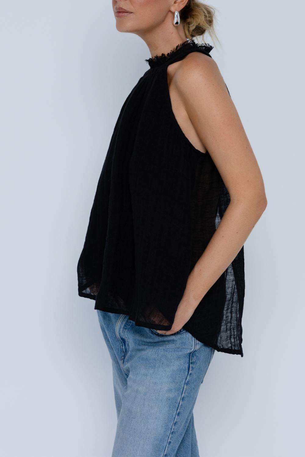 Ava Linen Top - Midnight