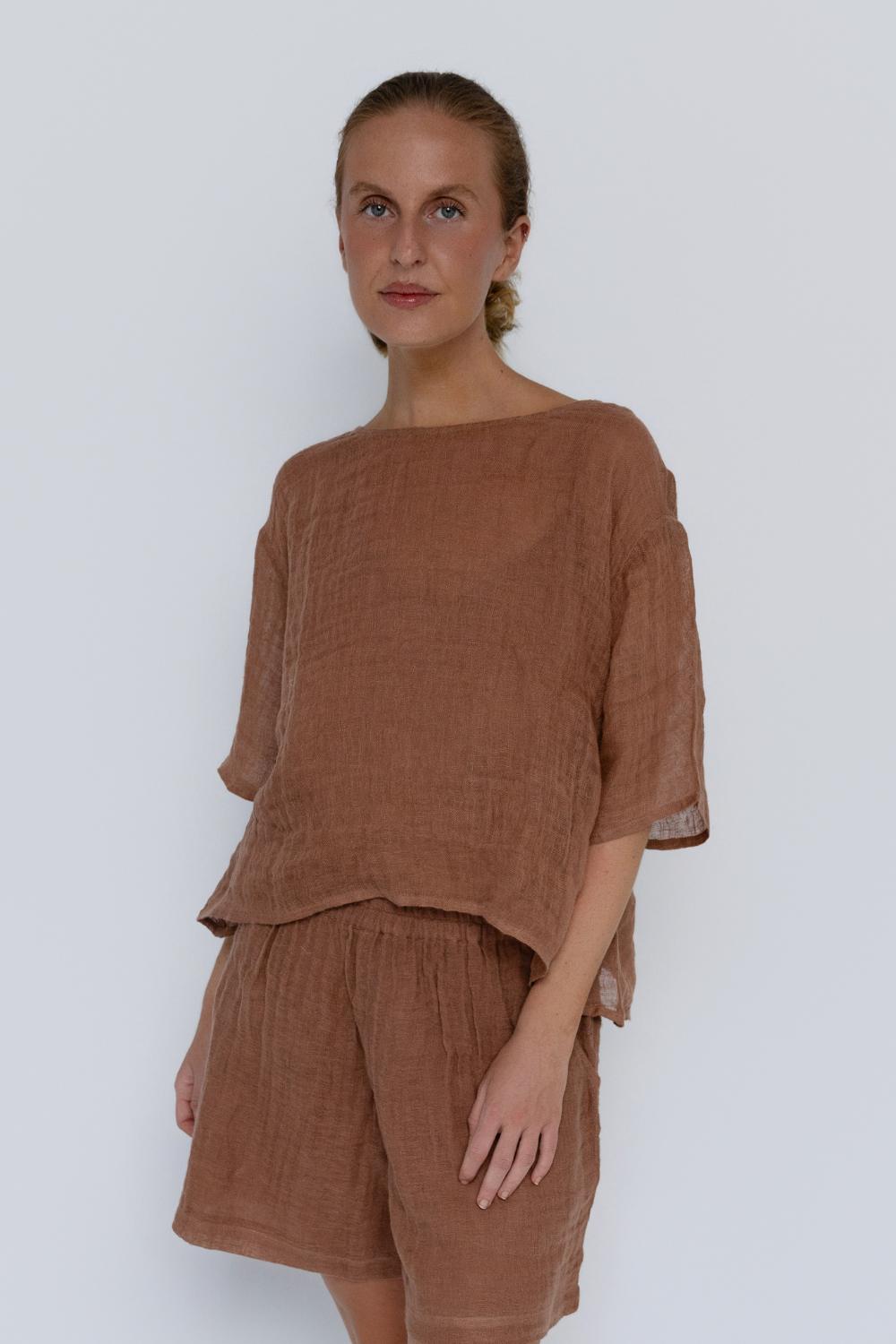 Olivia Linen Top - Clay