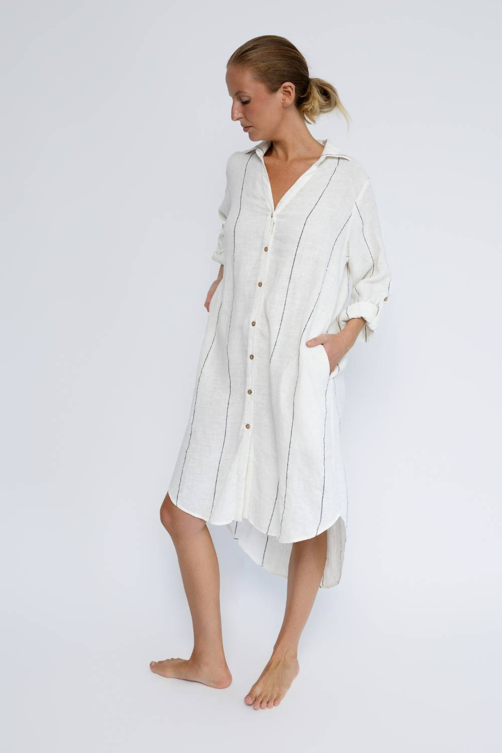 Carter Fundamental Linen Shirt Dress - Off White w&