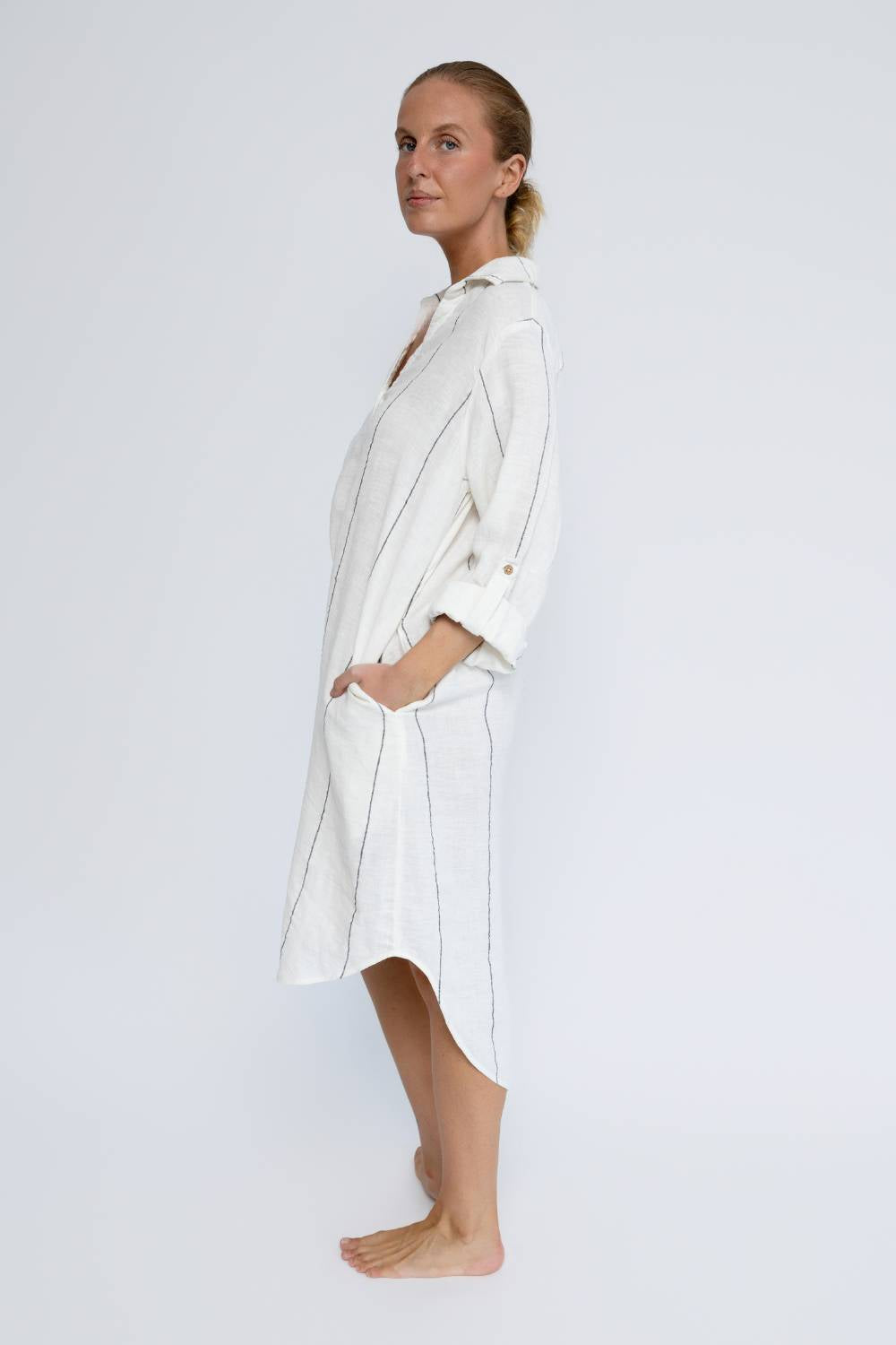 Carter Fundamental Linen Shirt Dress - Off White w&