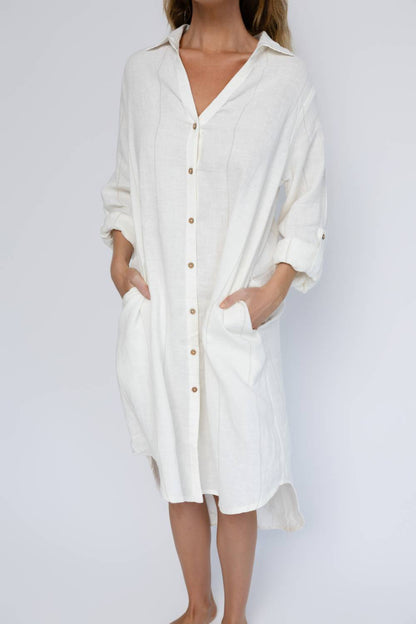 Carter Fundamental Linen Shirt Dress - Off White w&