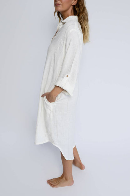 Carter Fundamental Linen Shirt Dress - Off White w&