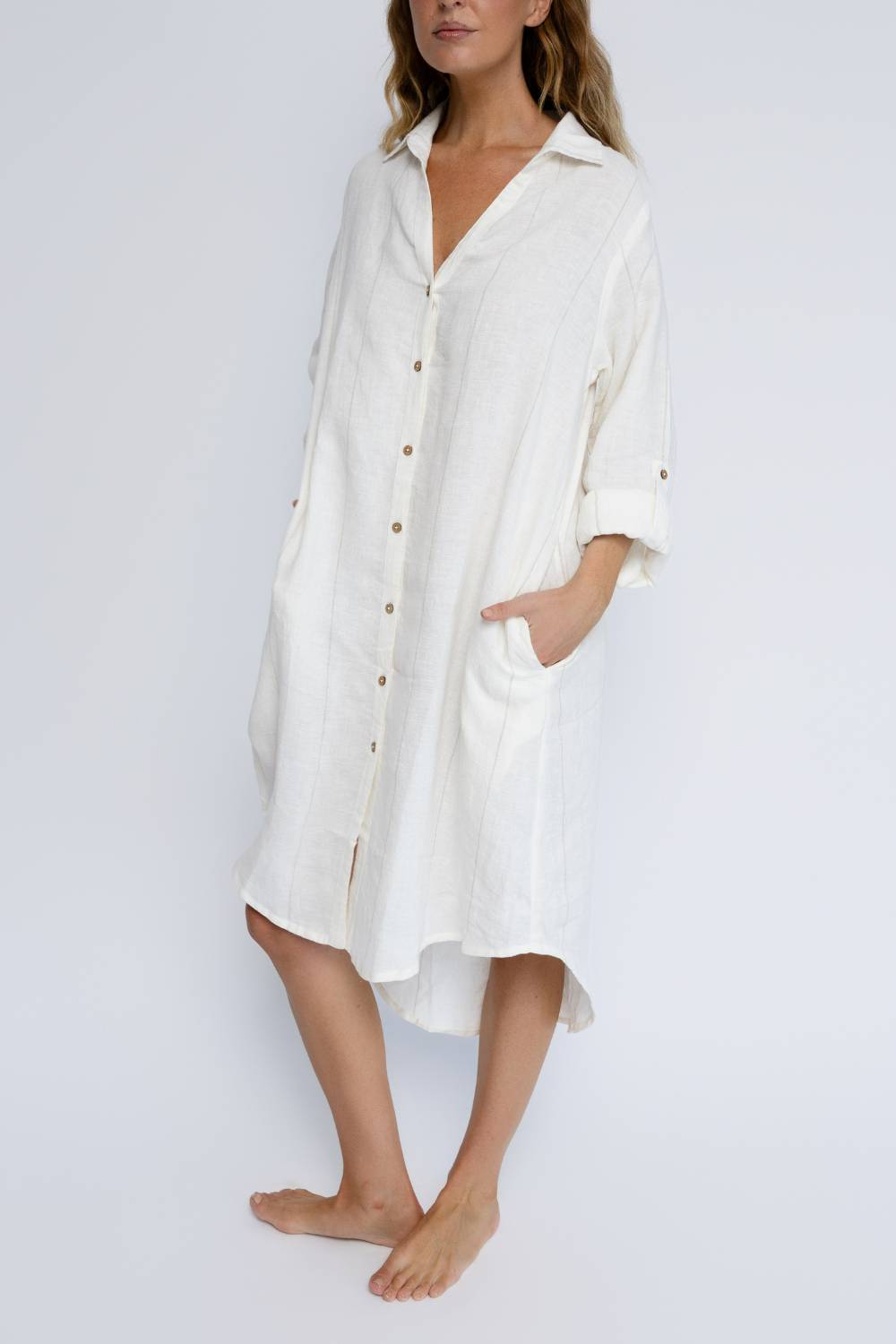 Carter Fundamental Linen Shirt Dress - Off White w&