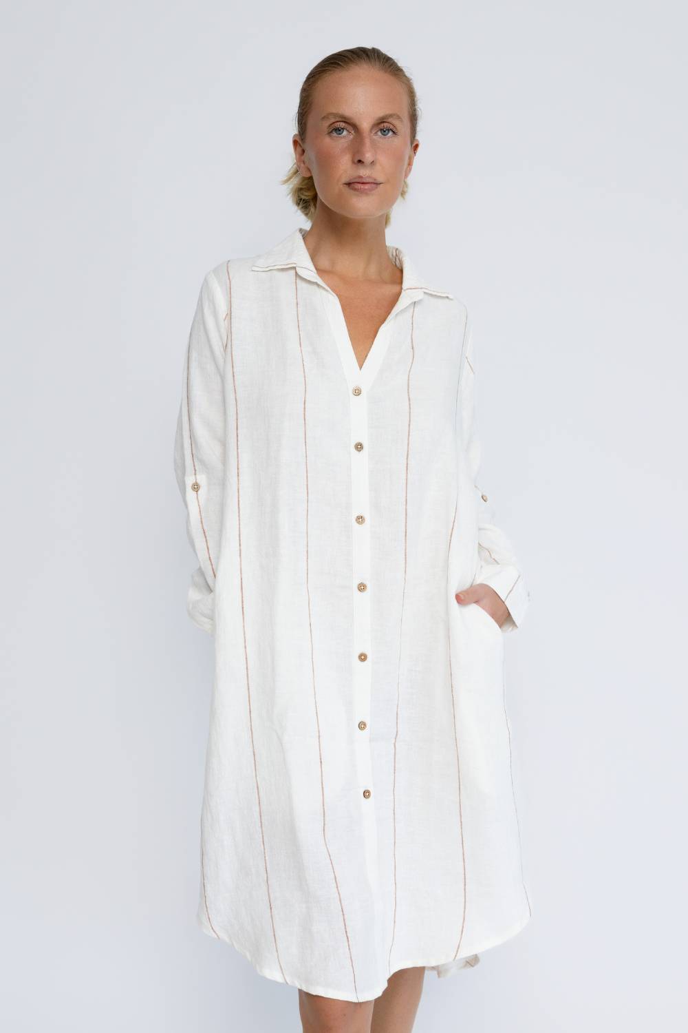 Carter Fundamental Linen Shirt Dress - Off White w&