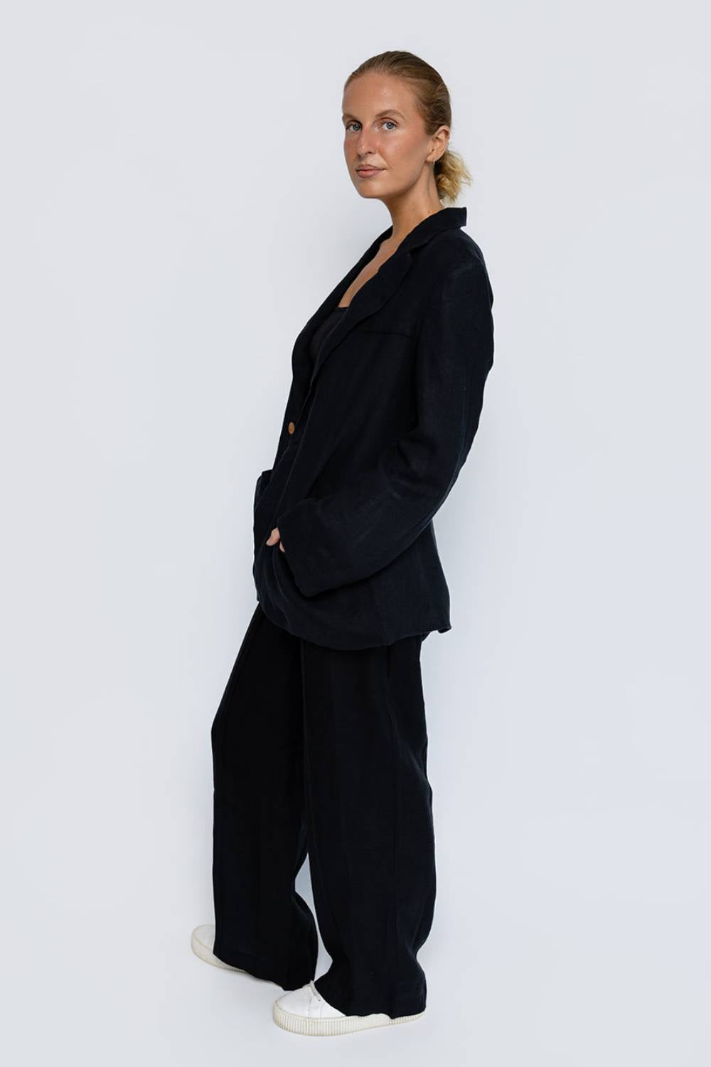 Classic Linen Blazer - Black