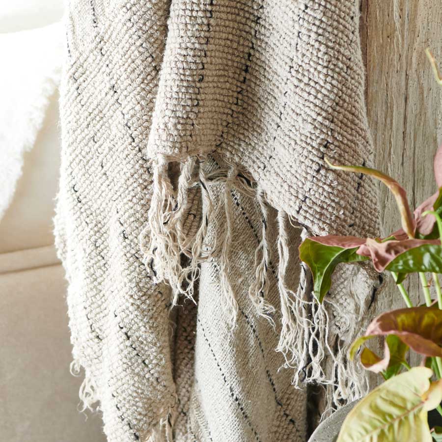 boho linen throw in natural with fringing