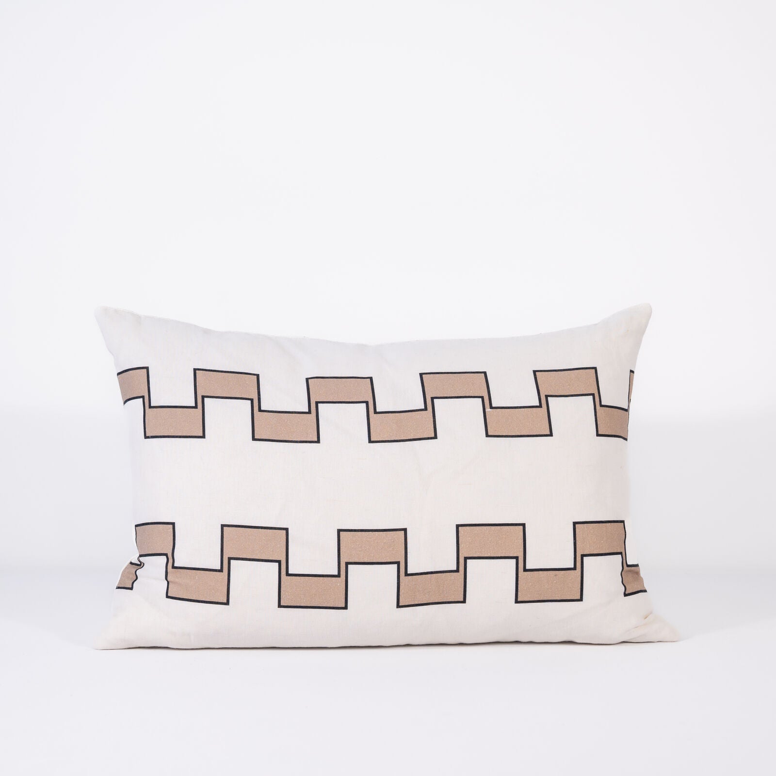 Decorative rectangular pillow with 2 lines of geometric pattern on a white background