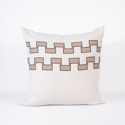 Decorative pillow with 2 lines of geometric pattern on a white background