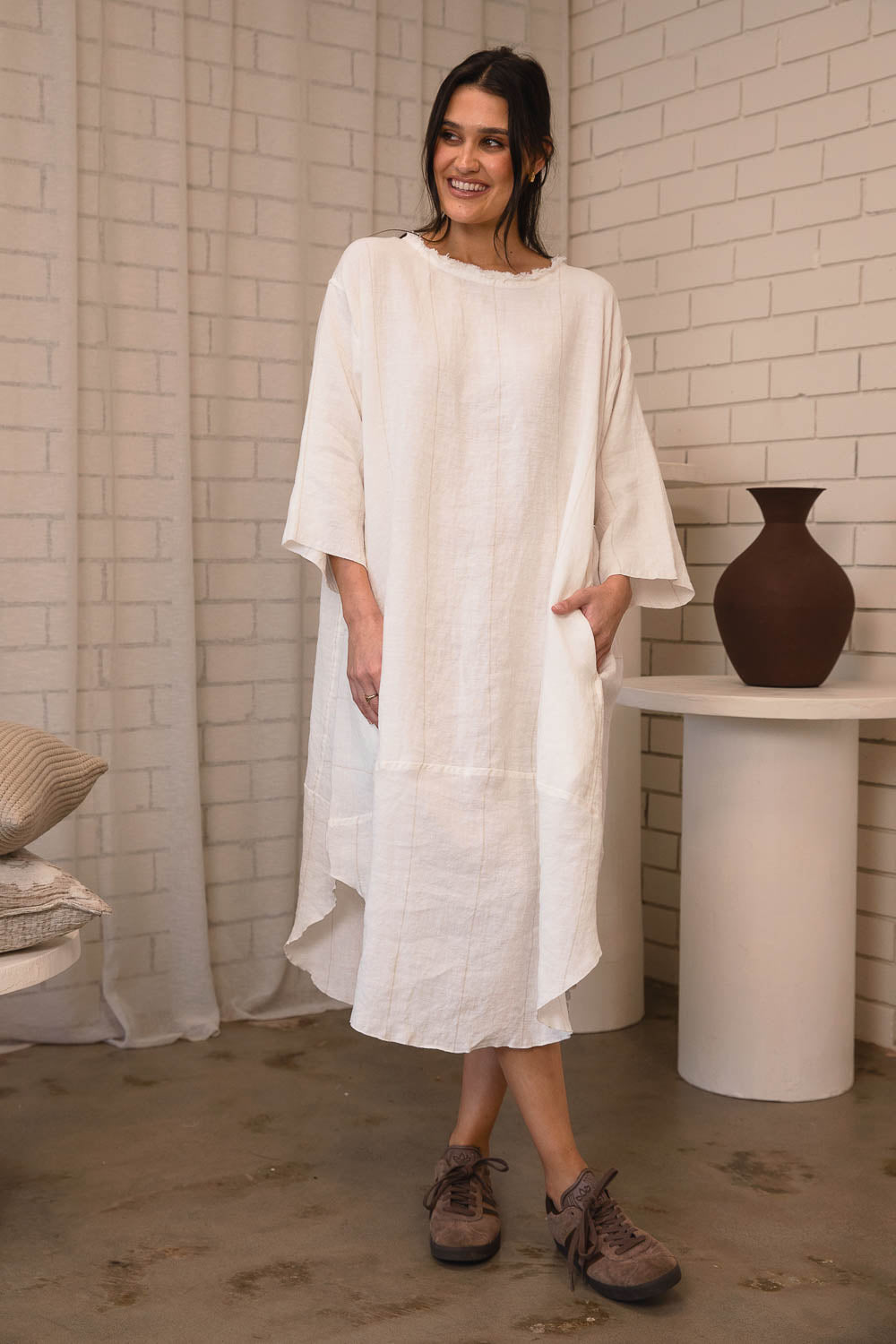 The Carter Malle Linen Dress - Off White w&