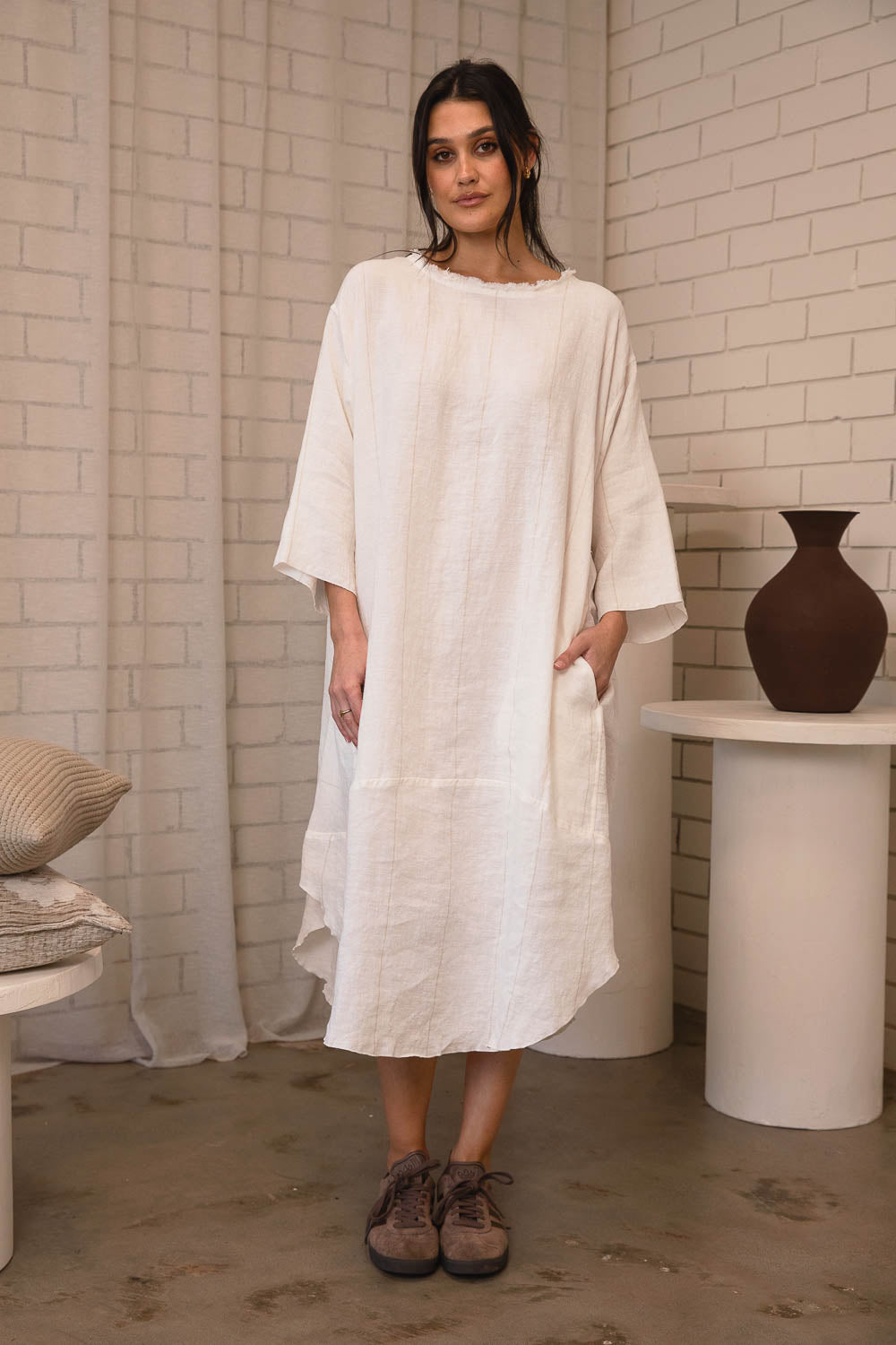 The Carter Malle Linen Dress - Off White w&