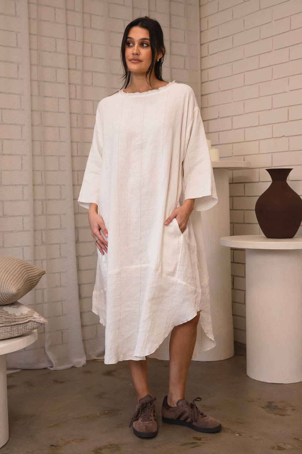 The Carter Malle Linen Dress - Off White w&