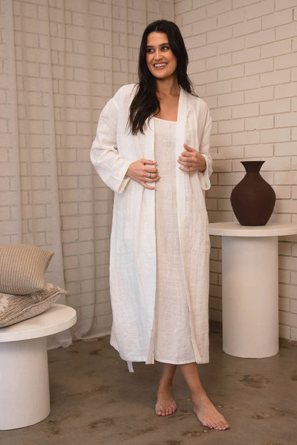 Carter Fundamental Linen Robe - Off White w&