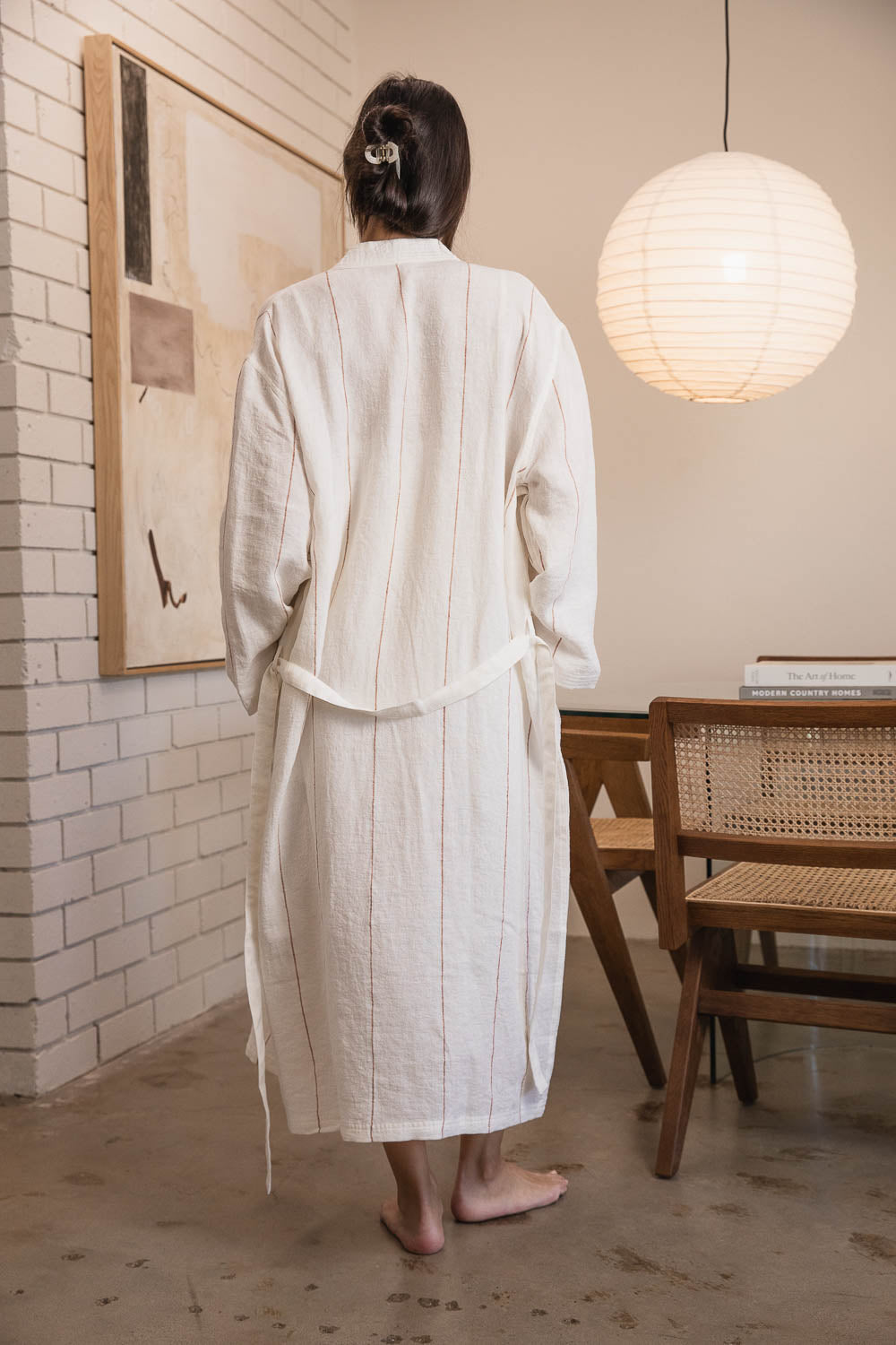 Carter Fundamental Linen Robe - Off White w&