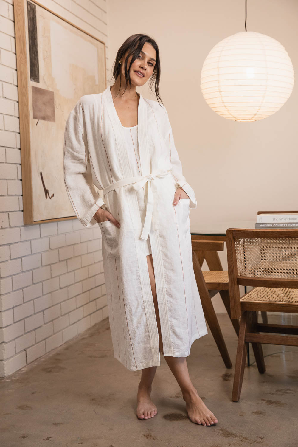 Carter Fundamental Linen Robe - Off White w&