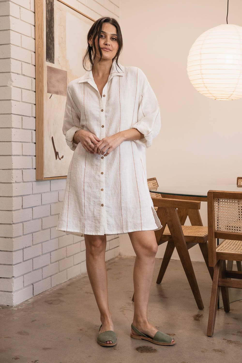Carter Fundamental Linen Shift Dress - Off White w&