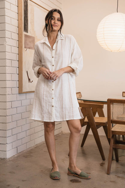 Carter Fundamental Linen Shift Dress - Off White w&