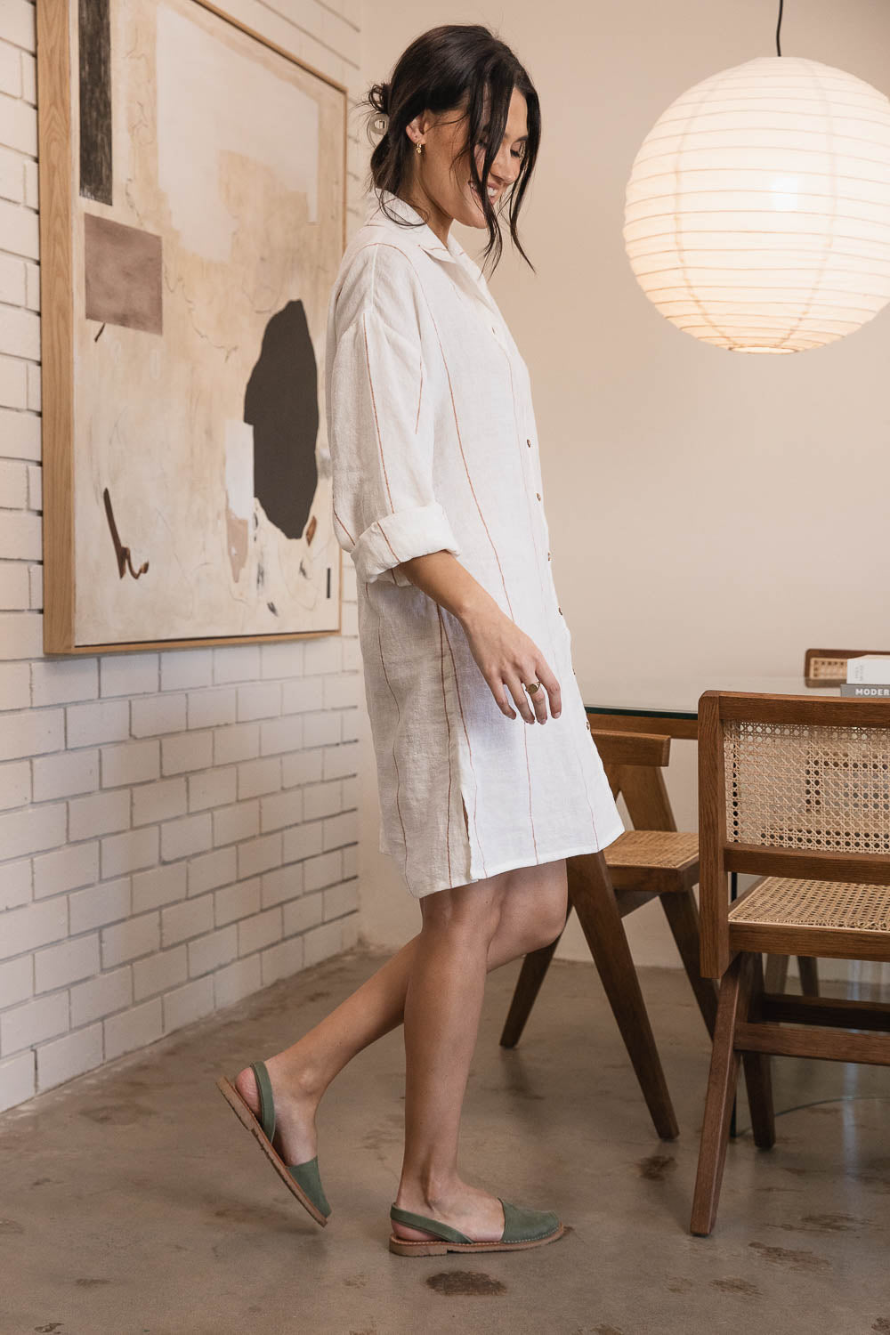 Carter Fundamental Linen Shift Dress - Off White w&