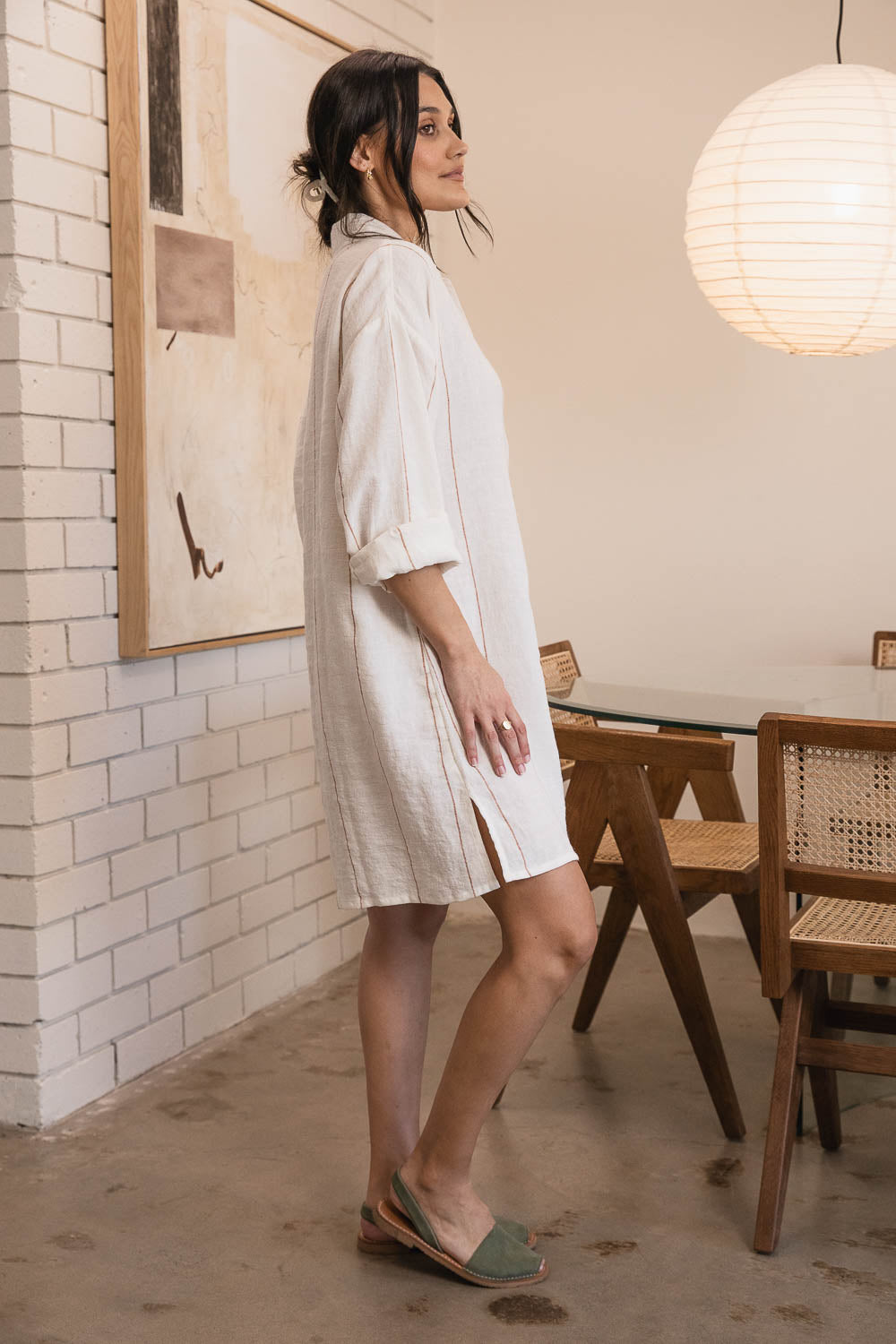 Carter Fundamental Linen Shift Dress - Off White w&
