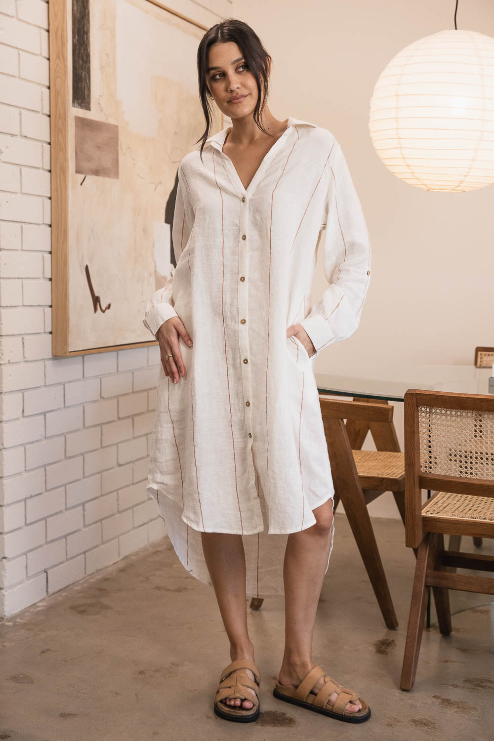 Carter Fundamental Linen Shirt Dress - Off White w&