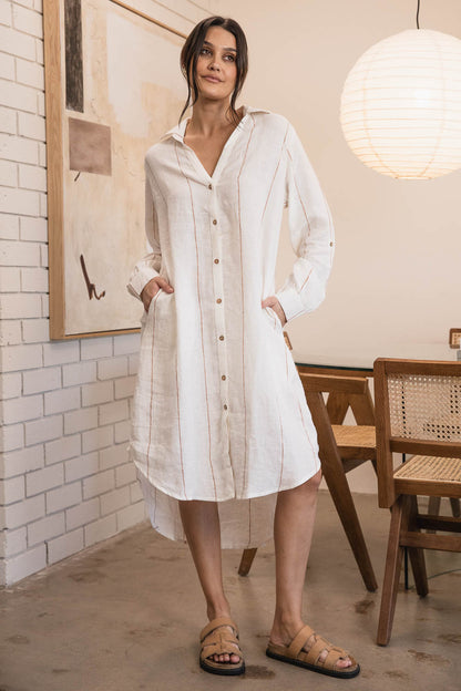 Carter Fundamental Linen Shirt Dress - Off White w&