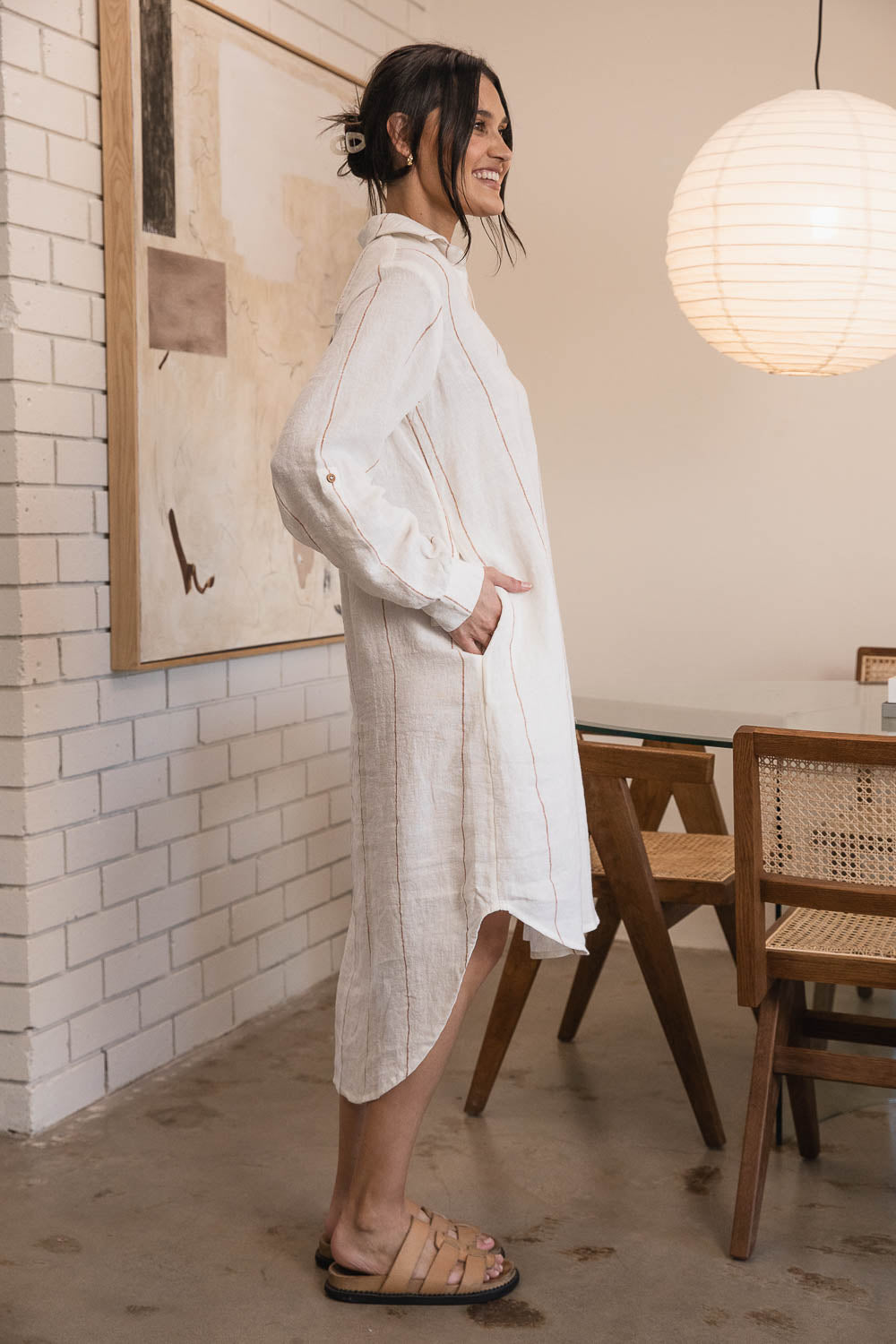 Carter Fundamental Linen Shirt Dress - Off White w&