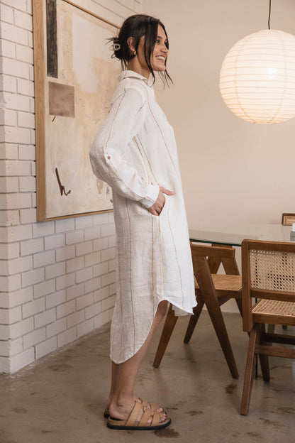 Carter Fundamental Linen Shirt Dress - Off White w&