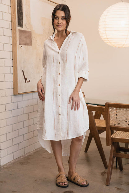 Carter Fundamental Linen Shirt Dress - Off White w&