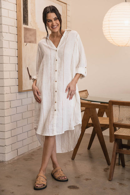 Carter Fundamental Linen Shirt Dress - Off White w&