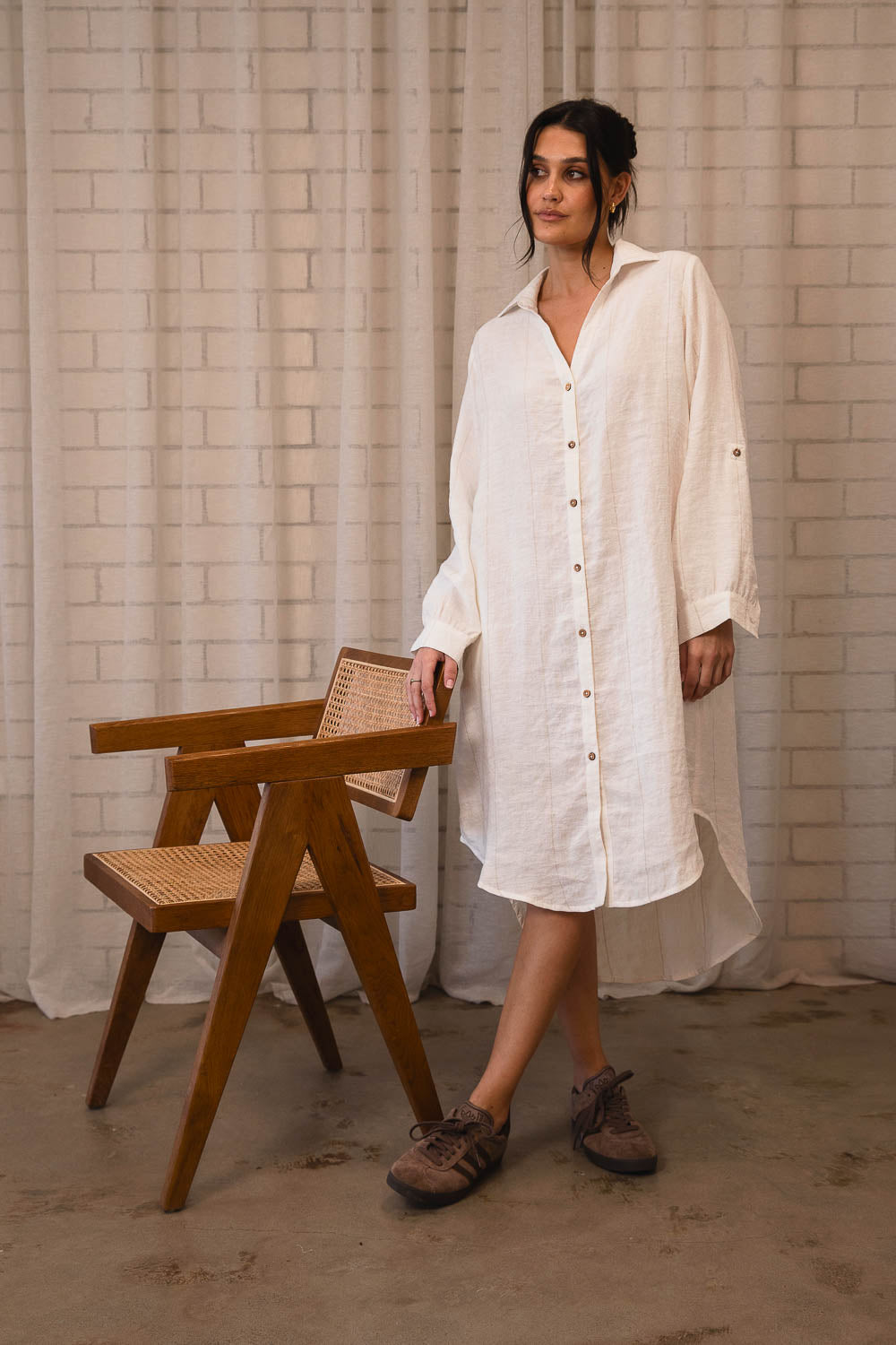 Carter Fundamental Linen Shirt Dress - Off White w&