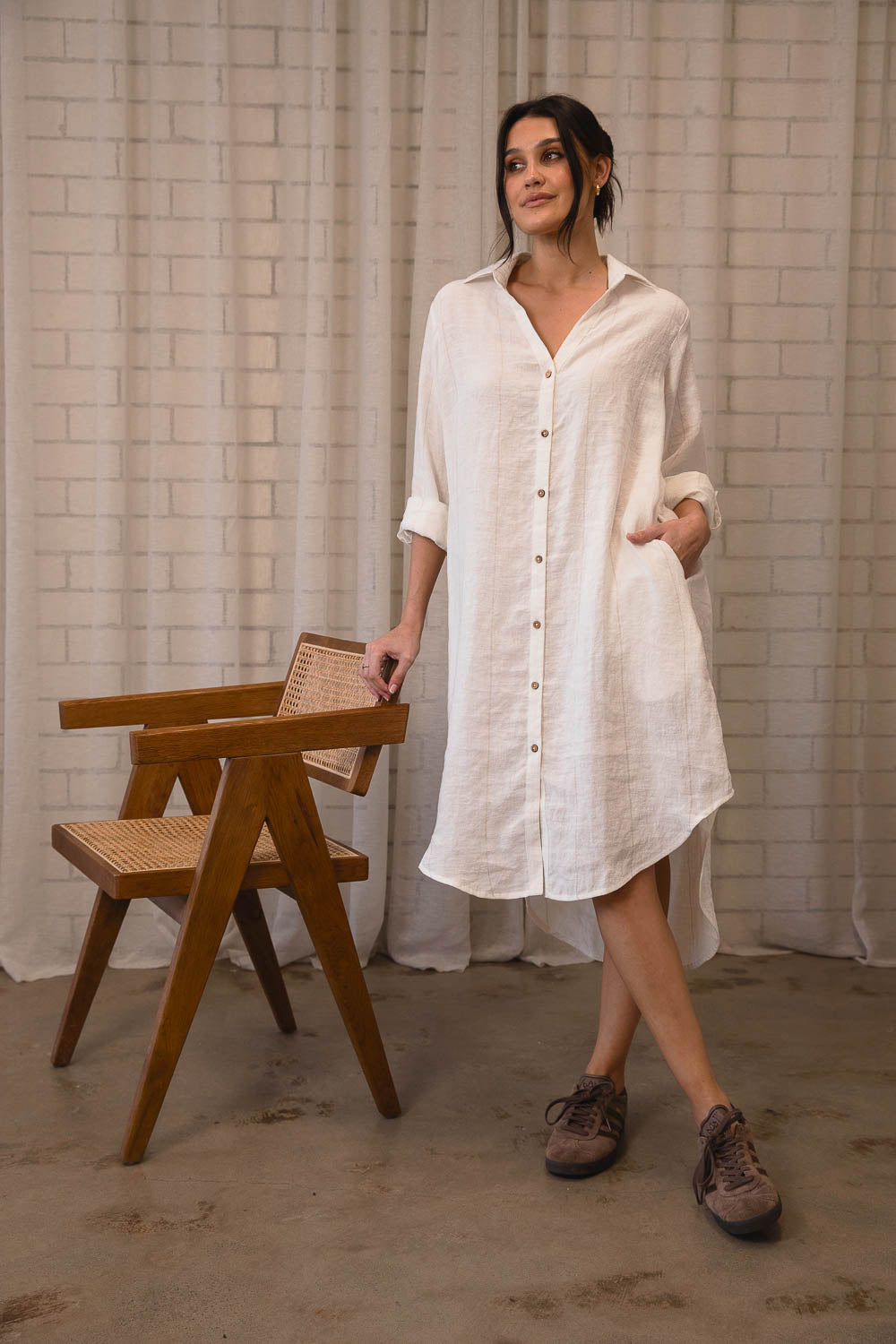 Carter Fundamental Linen Shirt Dress - Off White w&