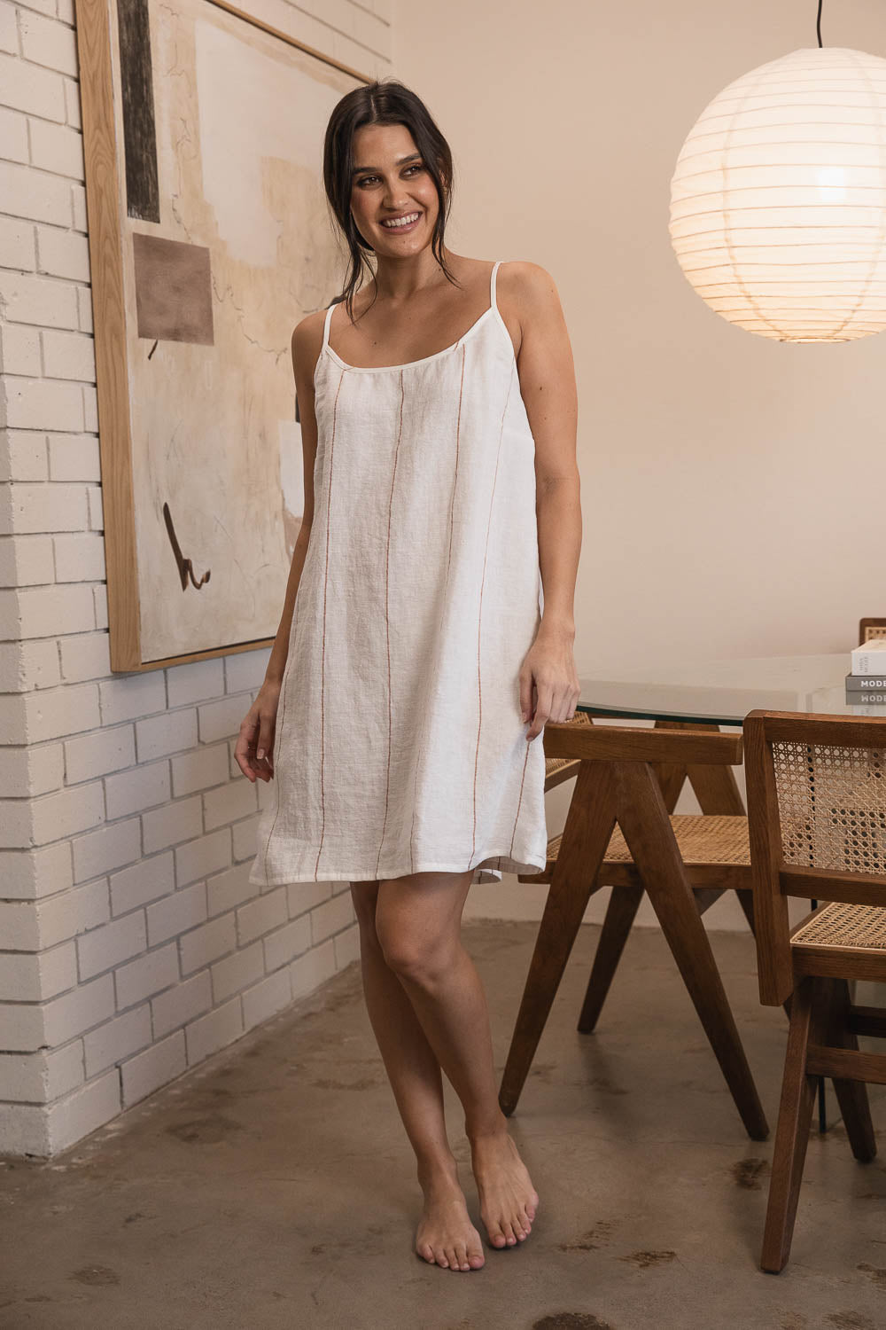 Carter Fundamental Linen Slip Dress - Off White w&