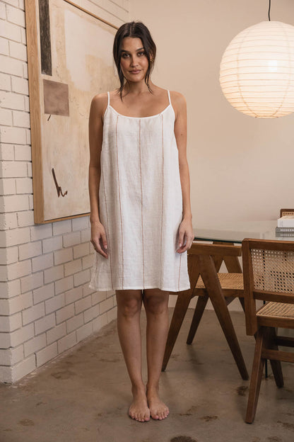 Carter Fundamental Linen Slip Dress - Off White w&