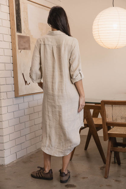 Eadie Lifestyle Linen Shirt Dress in Natural