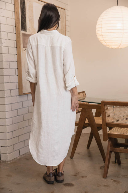 Eadie Lifestyle Linen Shirt Dress in Off White