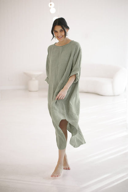 The Malle Linen Dress - Pistachio