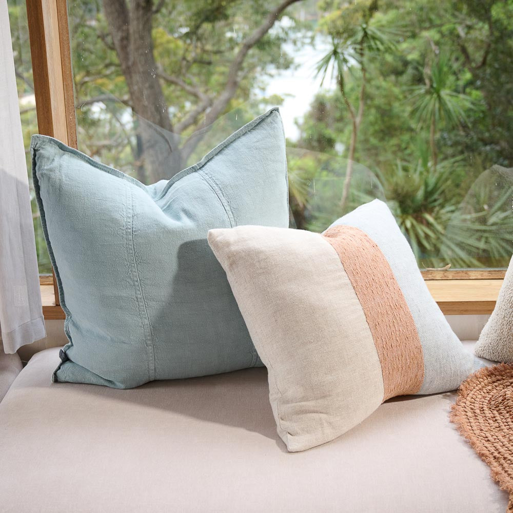 Tallows Linen Cushion - Natural/Ochre/Blue