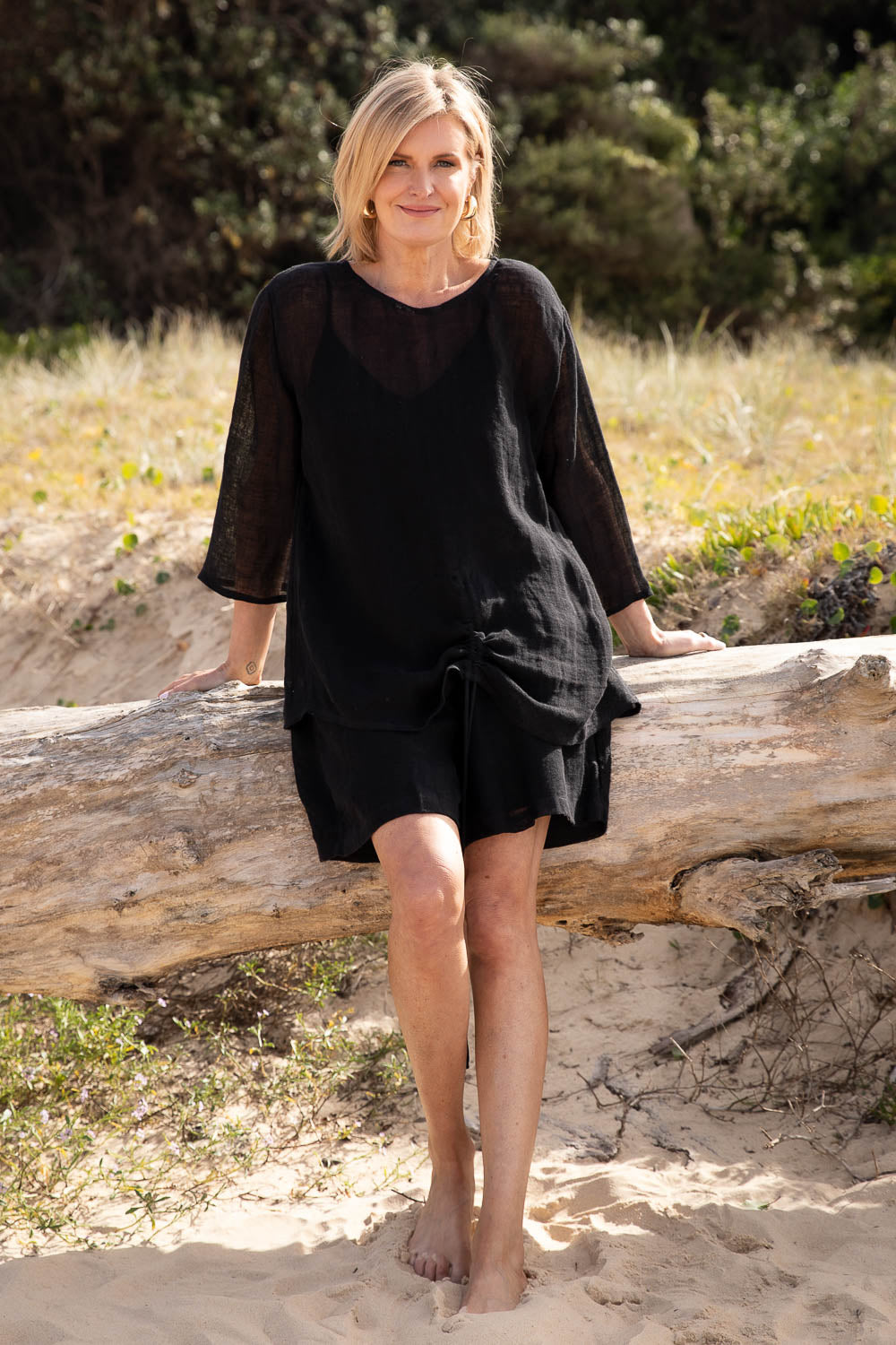 Margot Reversible Linen Top - Black
