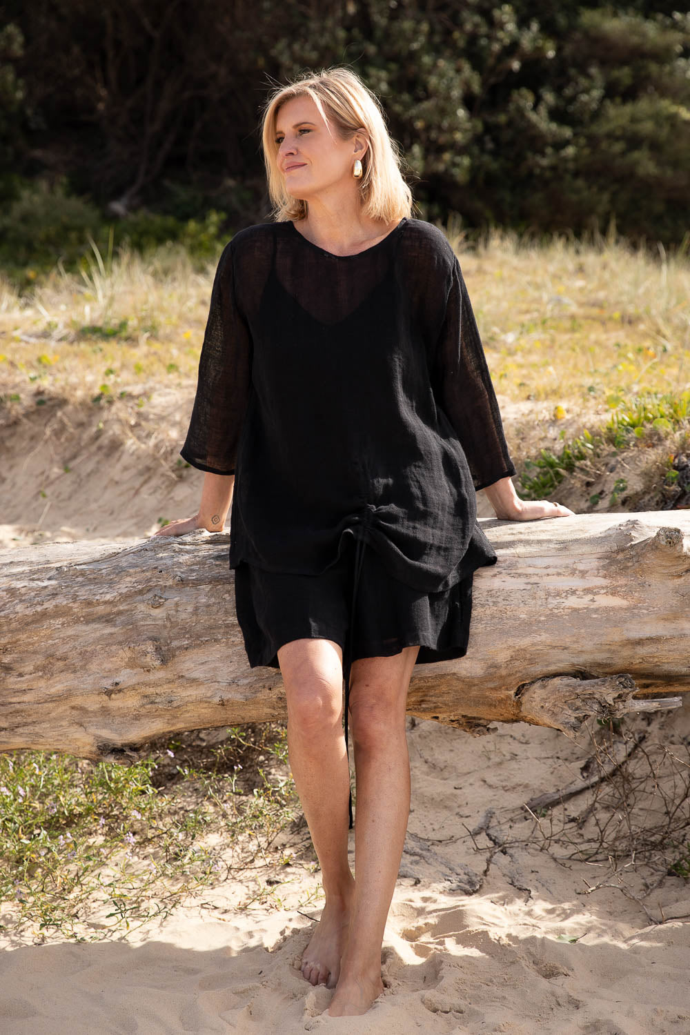 Margot Reversible Linen Top - Black