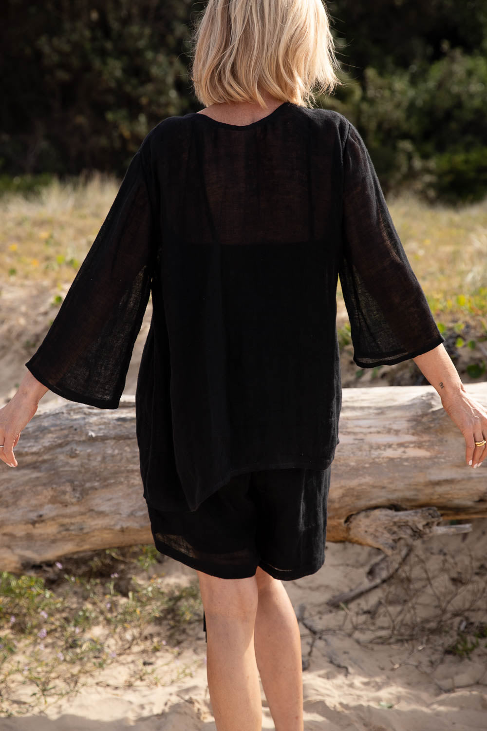 Margot Reversible Linen Top - Black