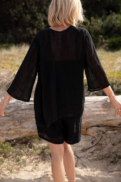 Margot Reversible Linen Top - Black
