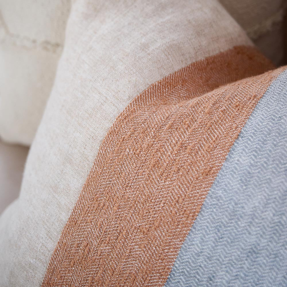 Tallows Linen Cushion - Natural/Ochre/Blue